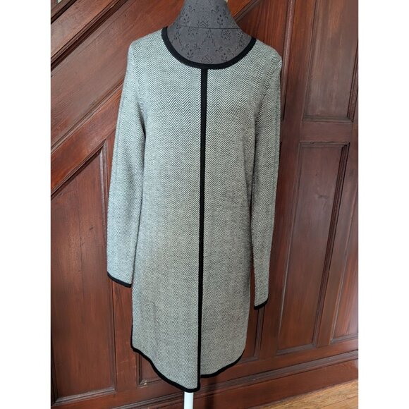 Cynthia Rowley Womens Herringbone Long Sleeve Wool Tunic Dress Black & Gray M - Picture 1 of 8